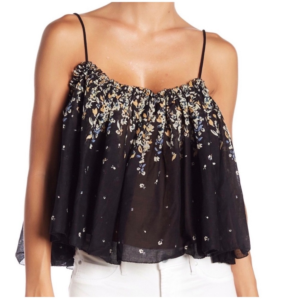 Free People Top Camisole Instant Crush Floral Boho Black Medium